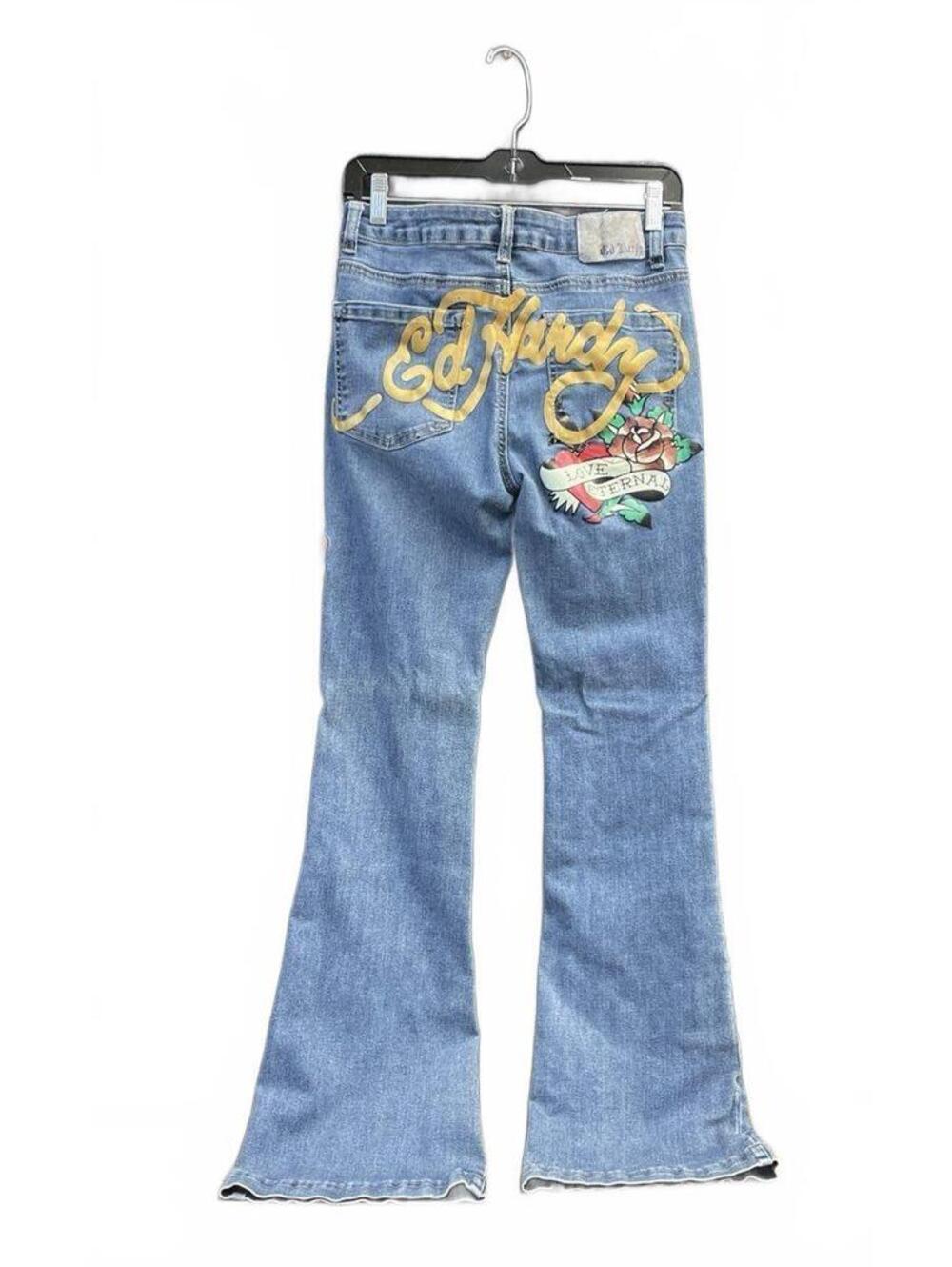 Ed Hardy Denim Size 28 Blue Embroidered Flare Jeans - Picture 3 of 6
